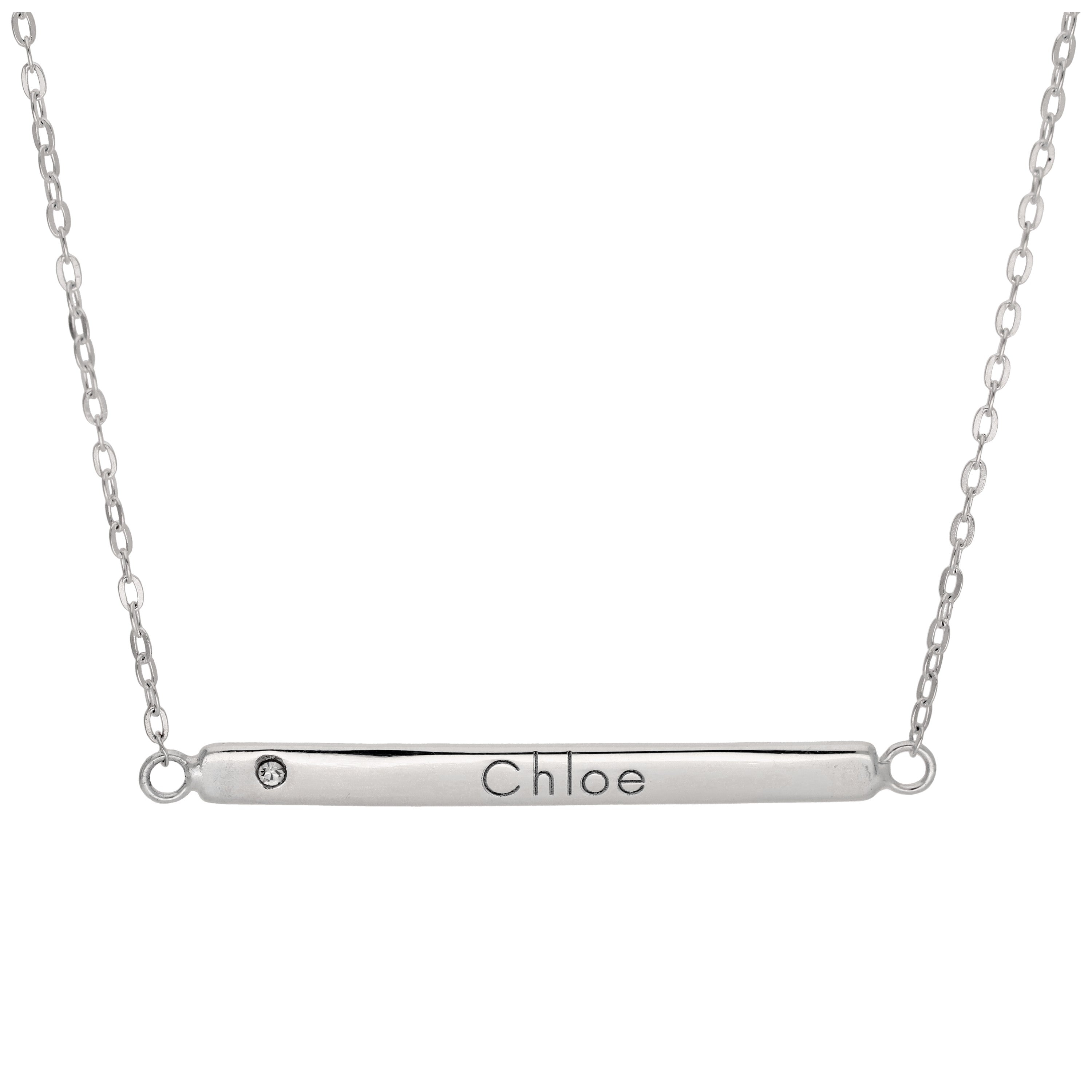 Sterlingsilber Klar CZ Kristall Gravierbar Stange Halskette 45,5 cm Kette