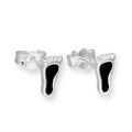 Sterlingsilber & Schwarz Emaille Fußabdruck Ohrstecker