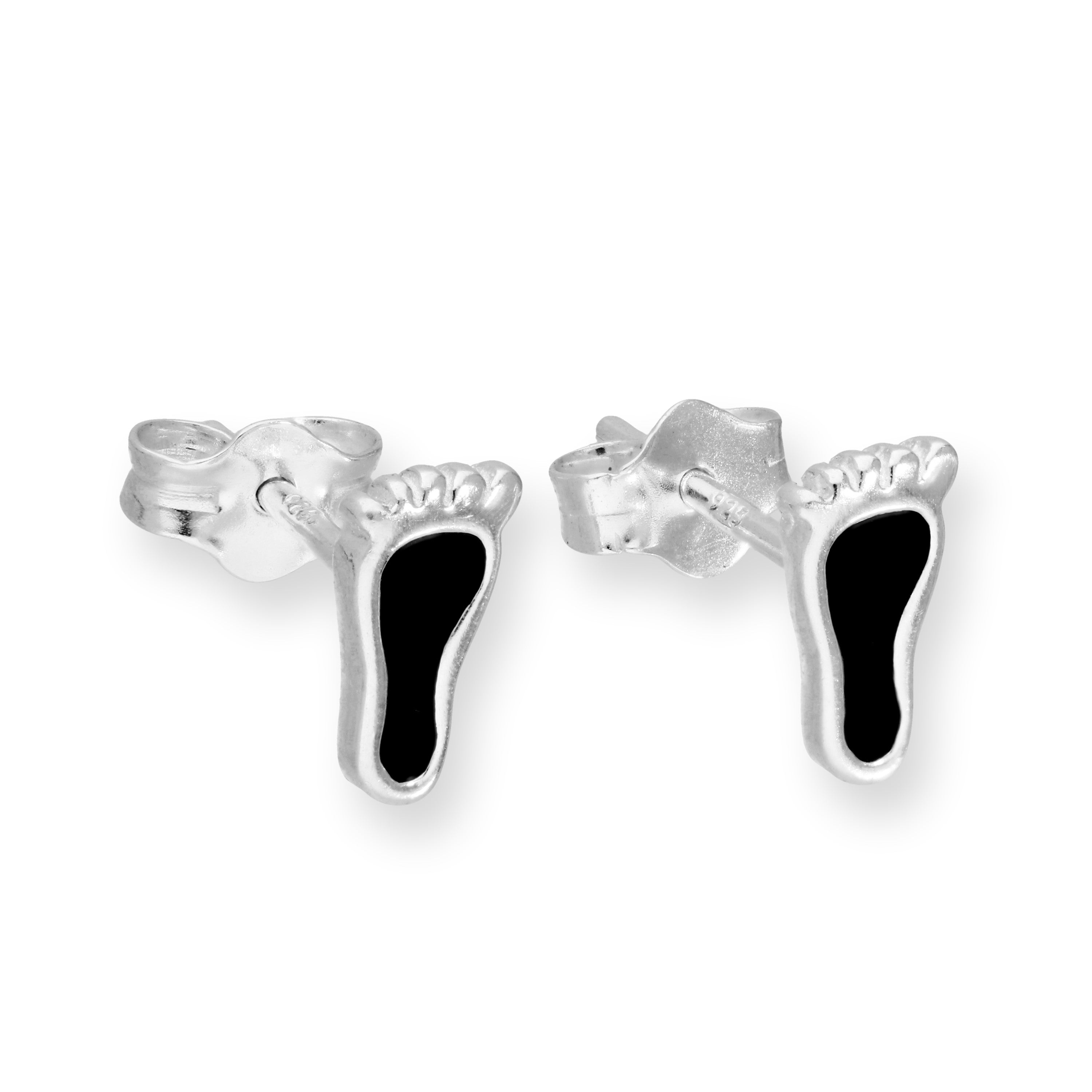 Sterlingsilber & Schwarz Emaille Fußabdruck Ohrstecker