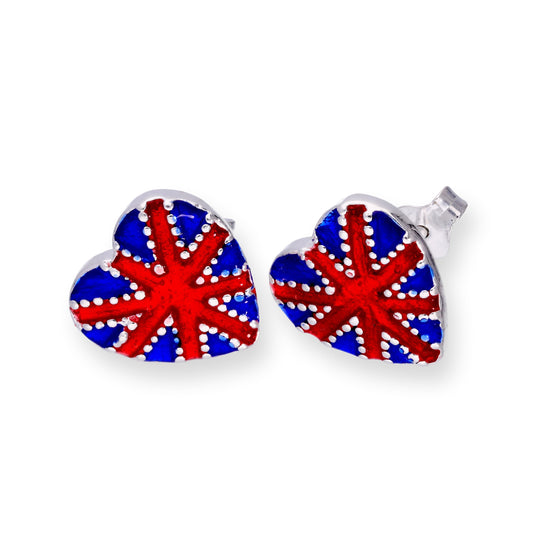 Sterlingsilber & Emaille Union Jack Herz Ohrstecker