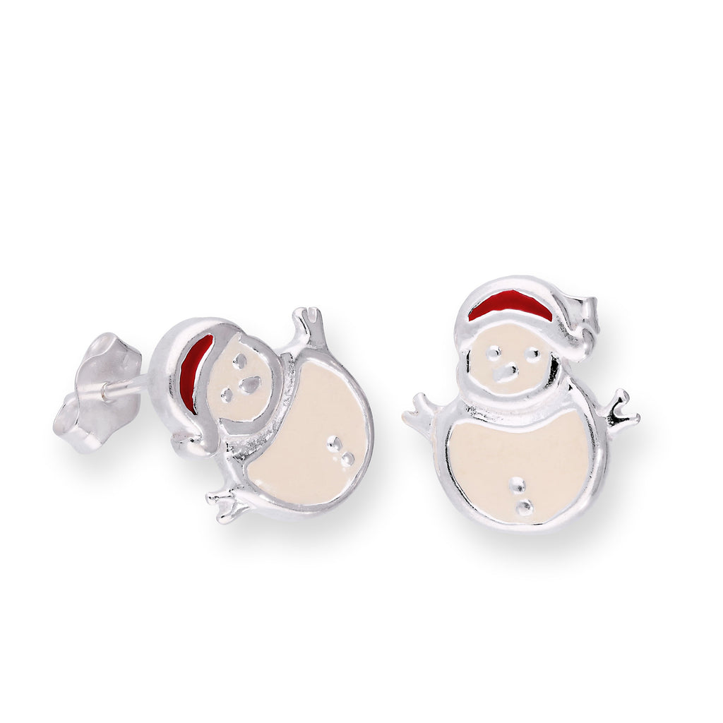 Fröhliche Schneemann-Ohrstecker aus Sterlingsilber mit Emaille