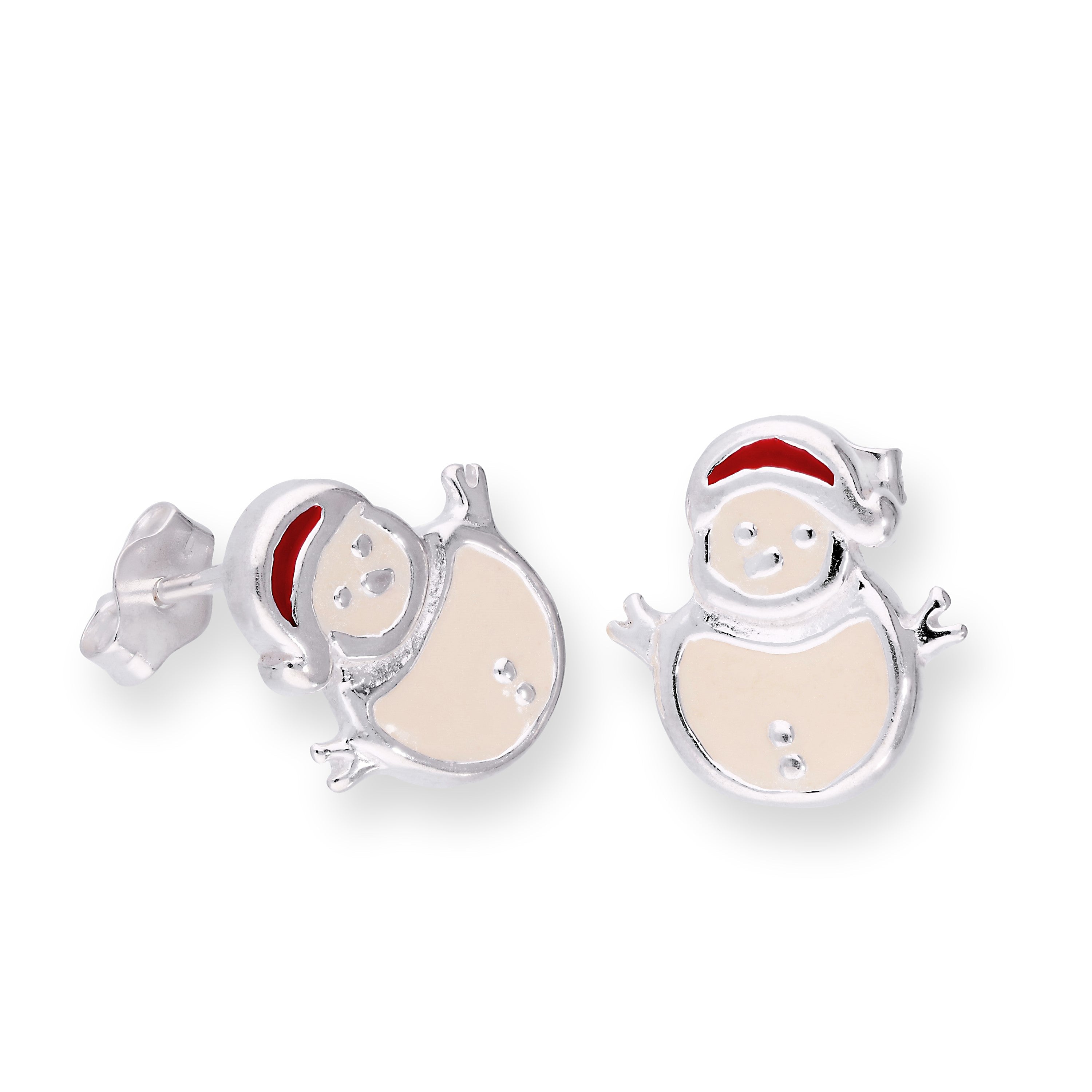Sterlingsilber & Emaille Fröhlicher Schneemann Ohrstecker