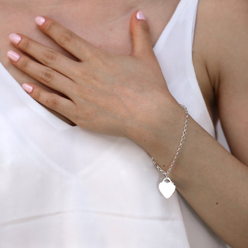 Sterlingsilber 18 cm Gravierbar Vorhängeschloss Herz Armband