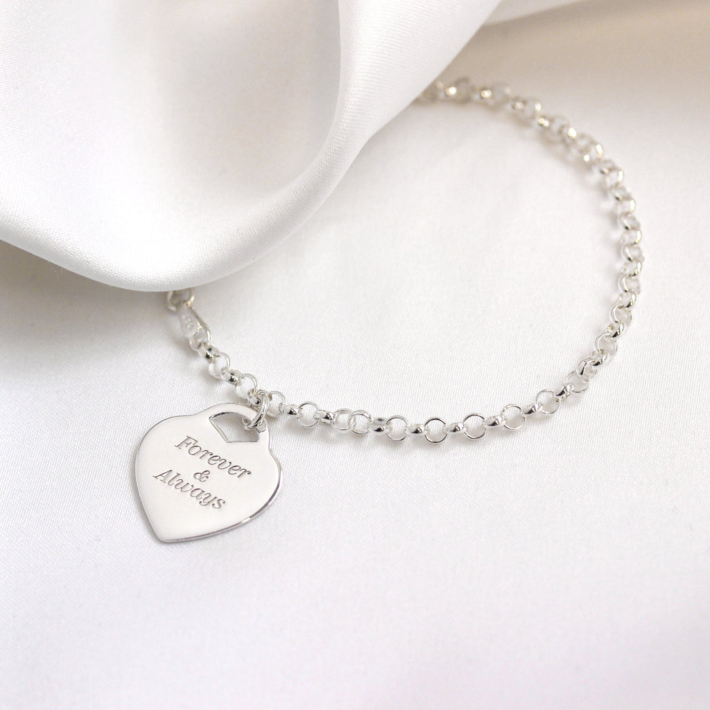 Sterlingsilber 18 cm Gravierbar Vorhängeschloss Herz Armband
