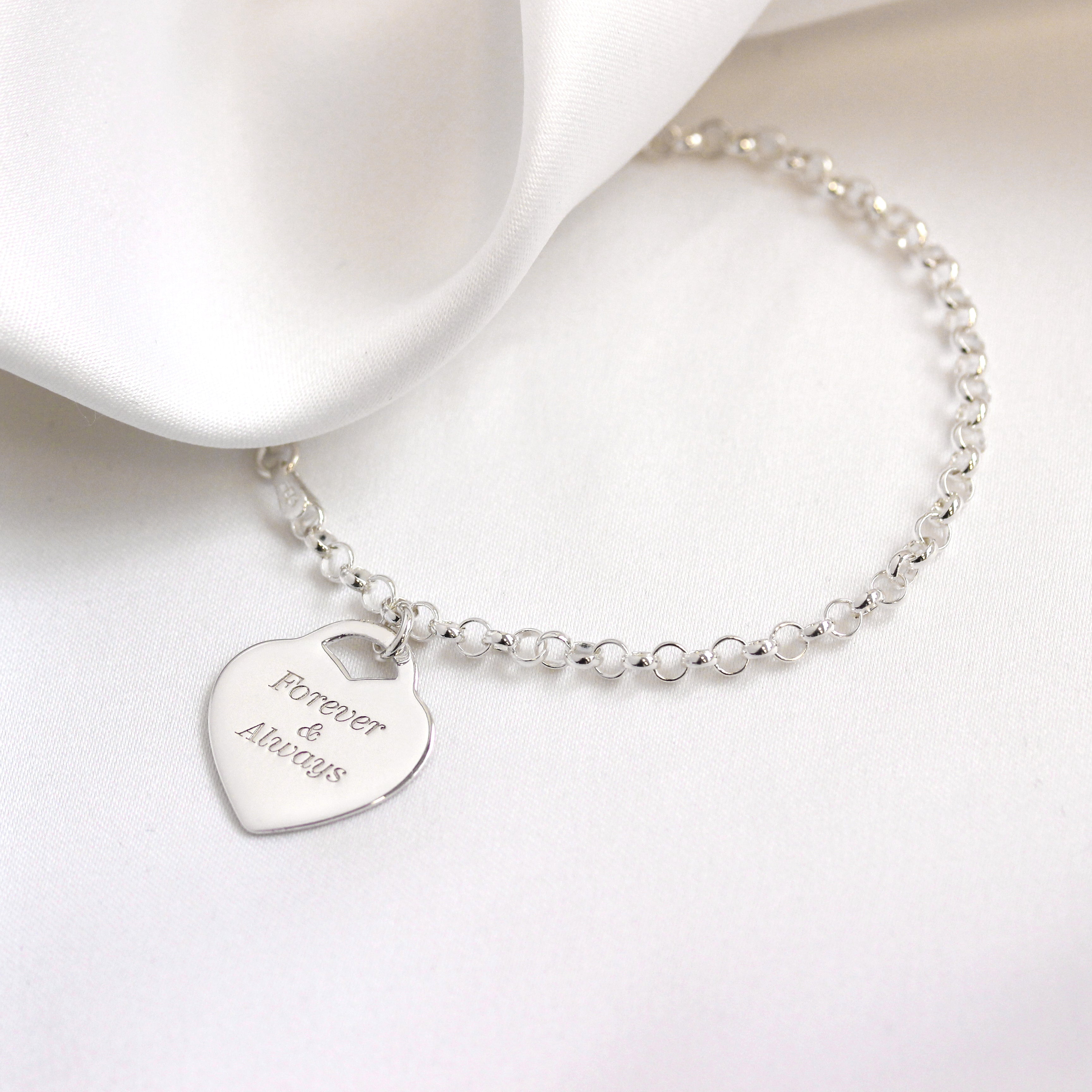 Sterlingsilber 18 cm Gravierbar Vorhängeschloss Herz Armband