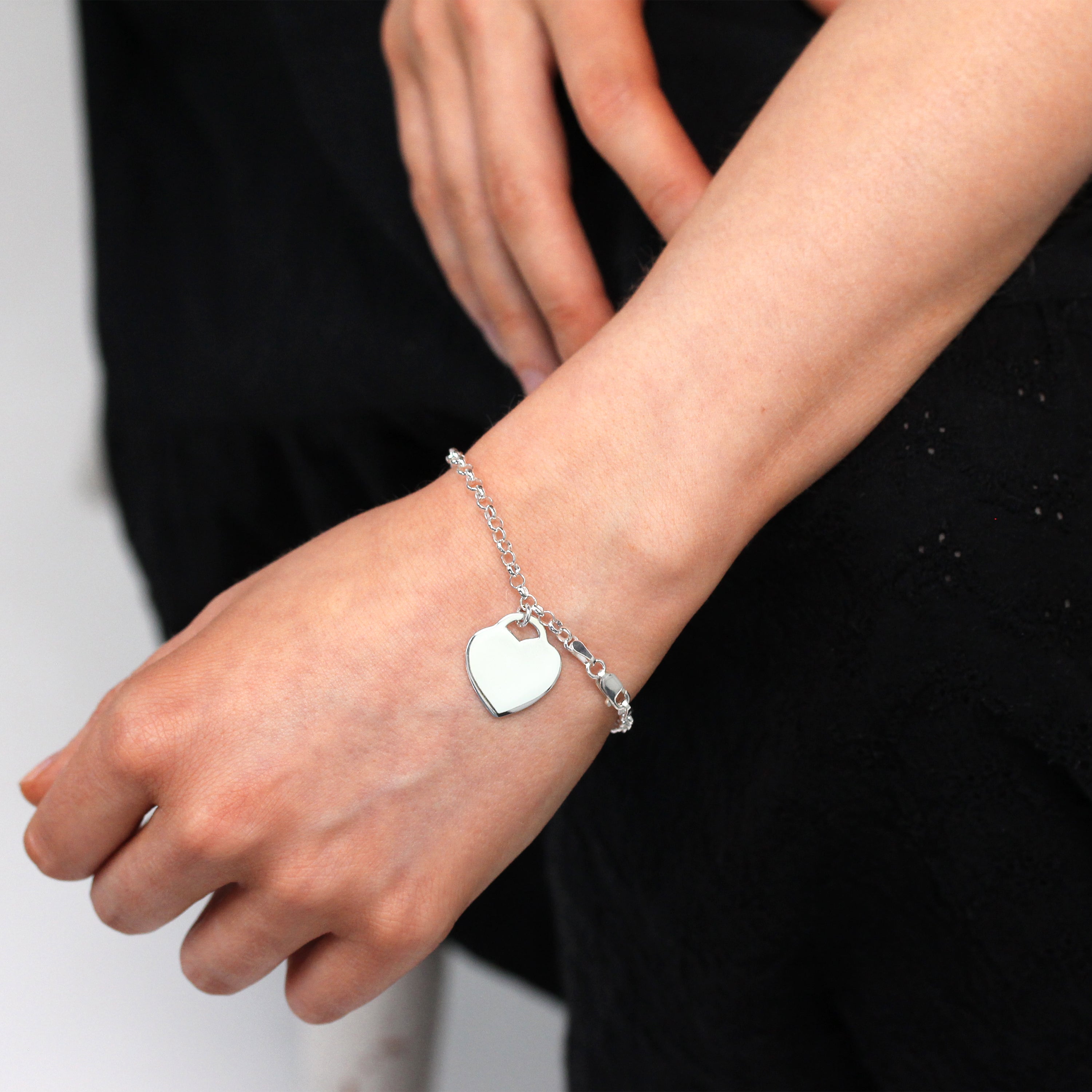 Sterlingsilber 18 cm Gravierbar Vorhängeschloss Herz Armband