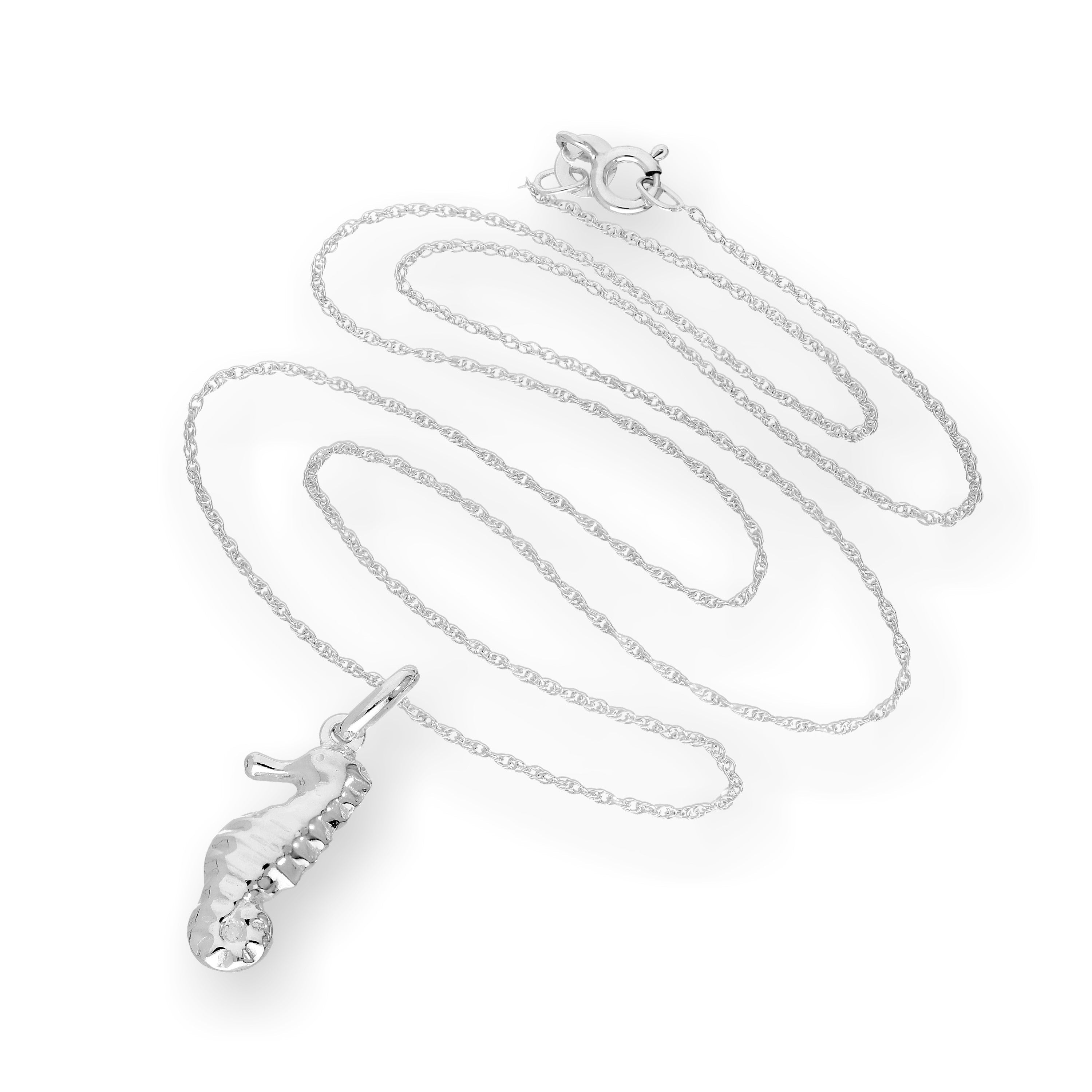 Halskette mit Seepferdchen-Anhänger aus Sterlingsilber, 16–22 Zoll