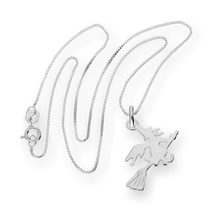 Halskette aus Sterlingsilber mit Hexe auf Besen, 35–56 cm