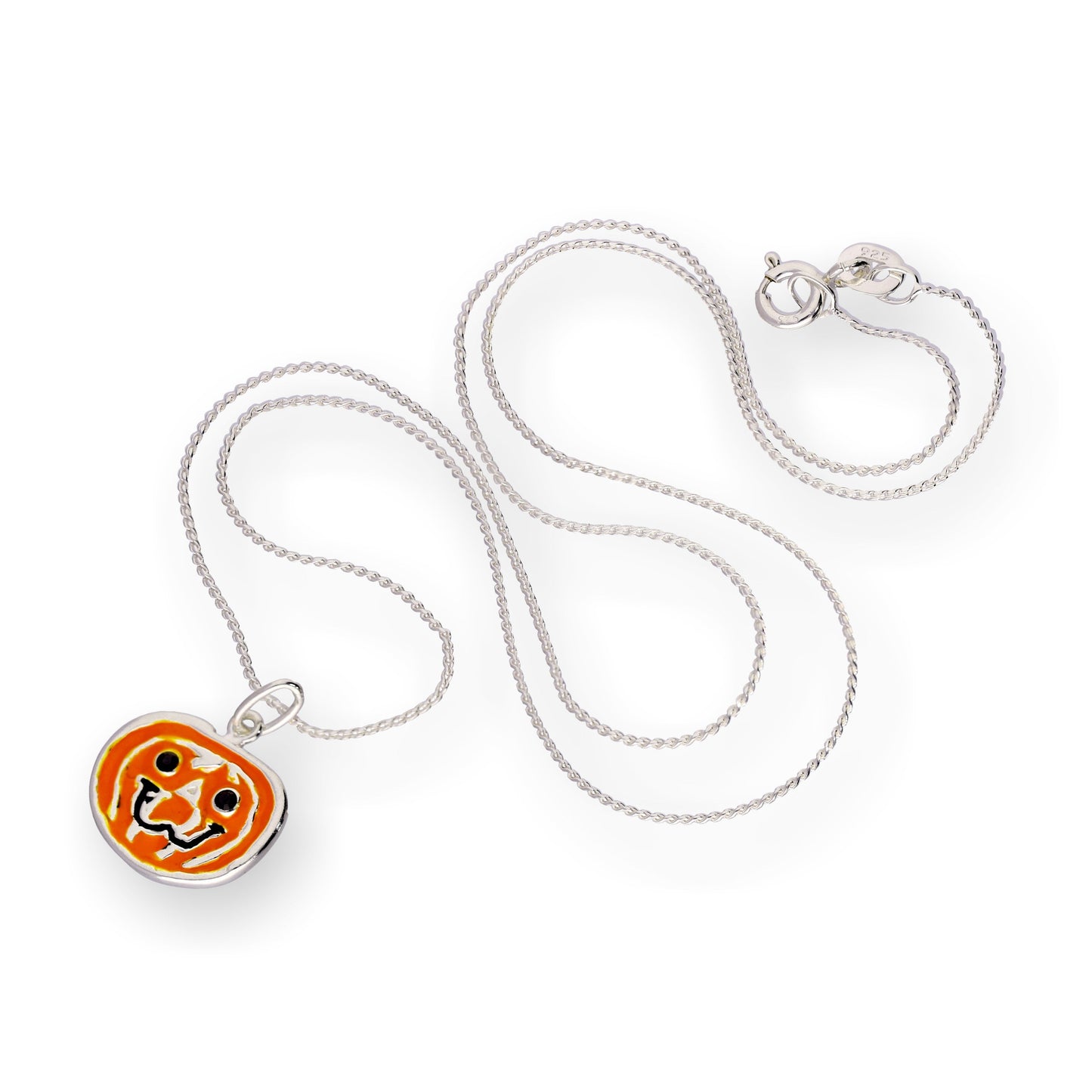 Halskette mit Anhänger aus Sterlingsilber und Emaille mit Kürbis, 16–22 Zoll