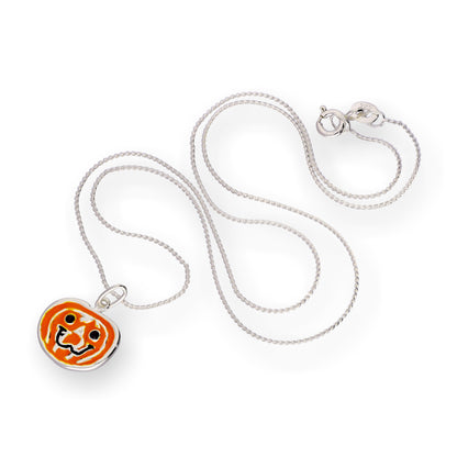 Sterling Silver & Enamel Pumpkin Pendant Necklace 16 - 22 Inches