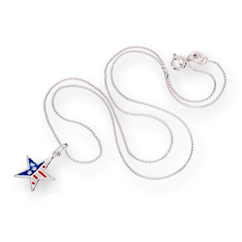 Halskette mit Anhänger aus Sterlingsilber und Emaille mit amerikanischer Flagge, 16–22 Zoll