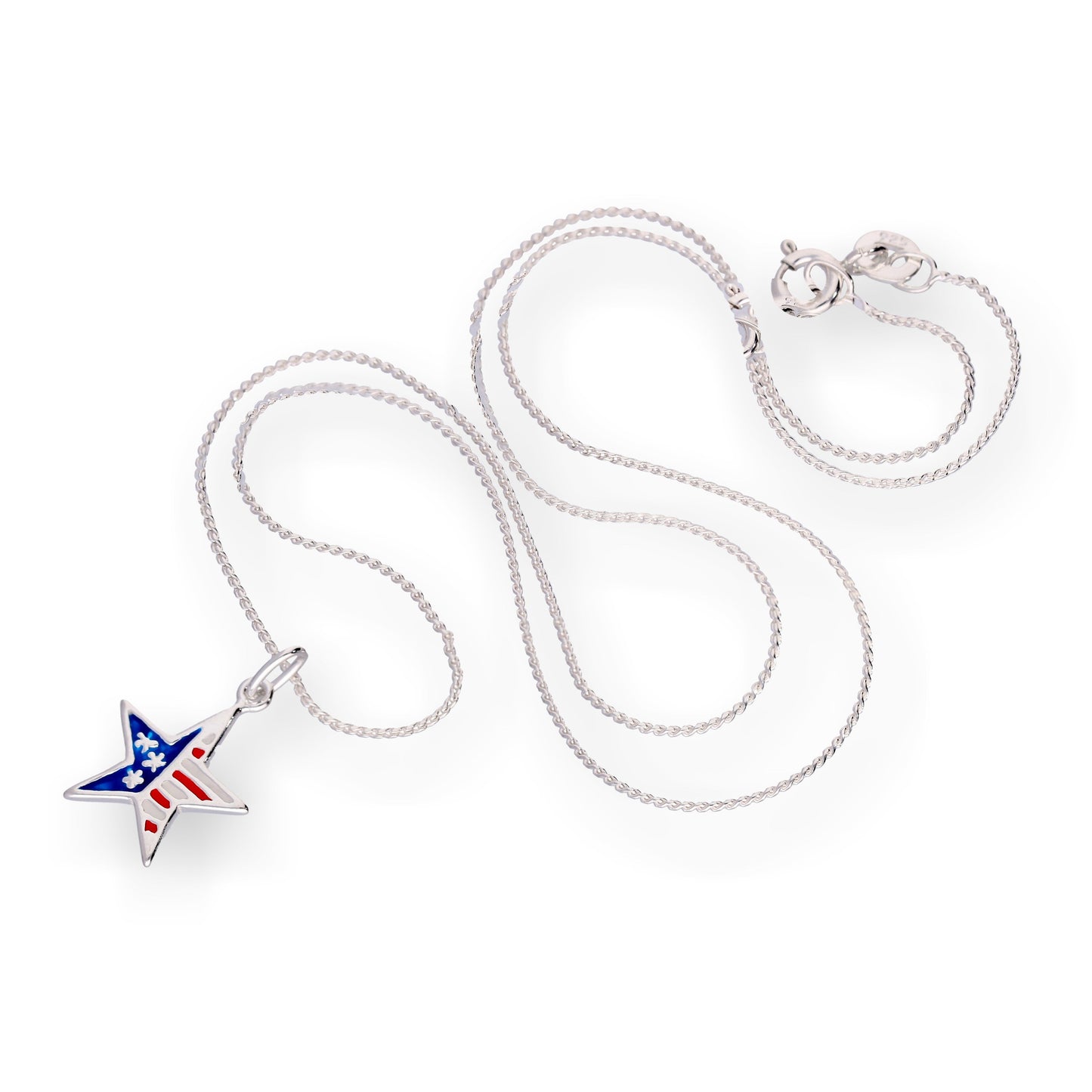 Halskette mit Anhänger aus Sterlingsilber und Emaille mit amerikanischer Flagge, 16–22 Zoll