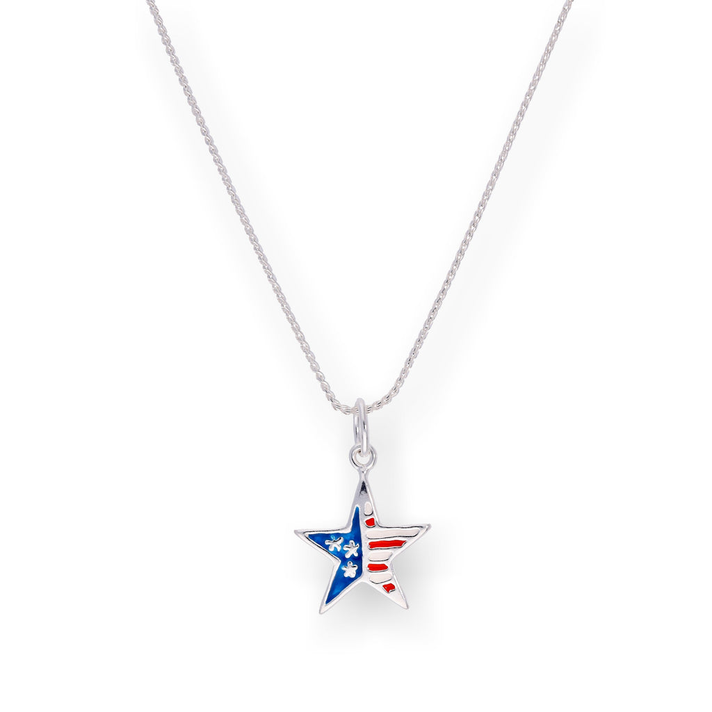 Halskette mit Anhänger aus Sterlingsilber und Emaille mit amerikanischer Flagge, 16–22 Zoll