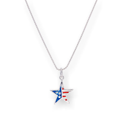 Halskette mit Anhänger aus Sterlingsilber und Emaille mit amerikanischer Flagge, 16–22 Zoll