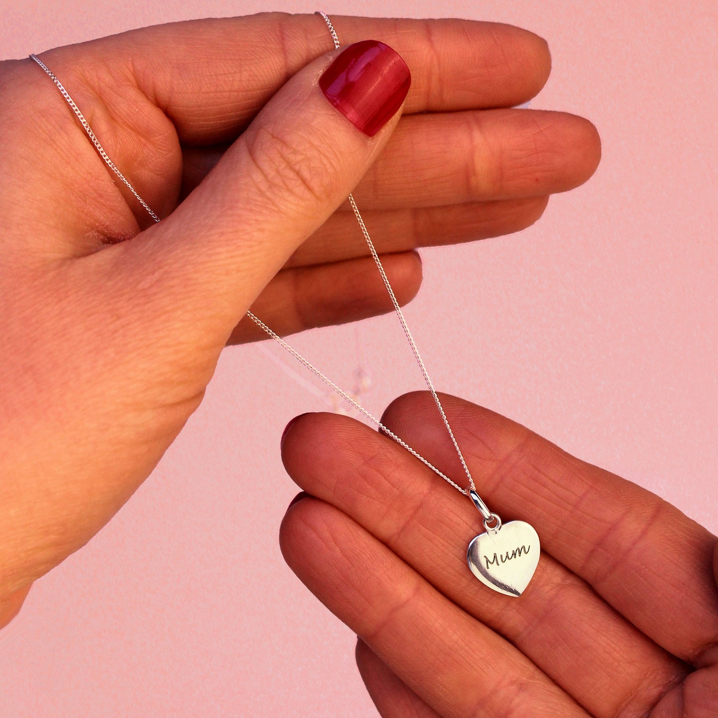 Halskette mit gravierbarem Herzanhänger aus Sterlingsilber, 16–22 Zoll