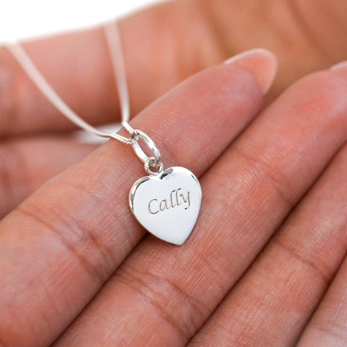 Halskette mit gravierbarem Herzanhänger aus Sterlingsilber, 16–22 Zoll