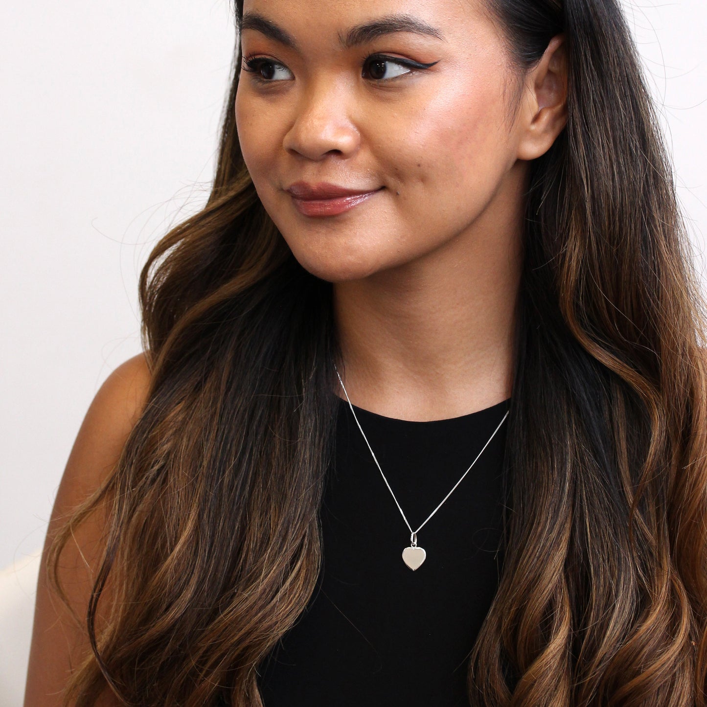 Halskette mit gravierbarem Herzanhänger aus Sterlingsilber, 16–22 Zoll