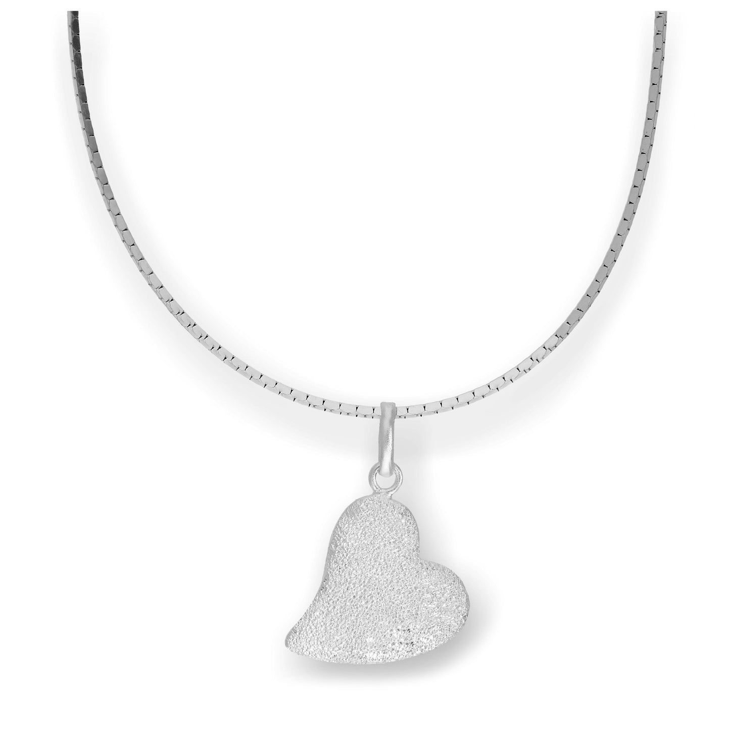 Halskette mit Anhänger aus Sterlingsilber in Herzform, mattiert, 16–22 Zoll