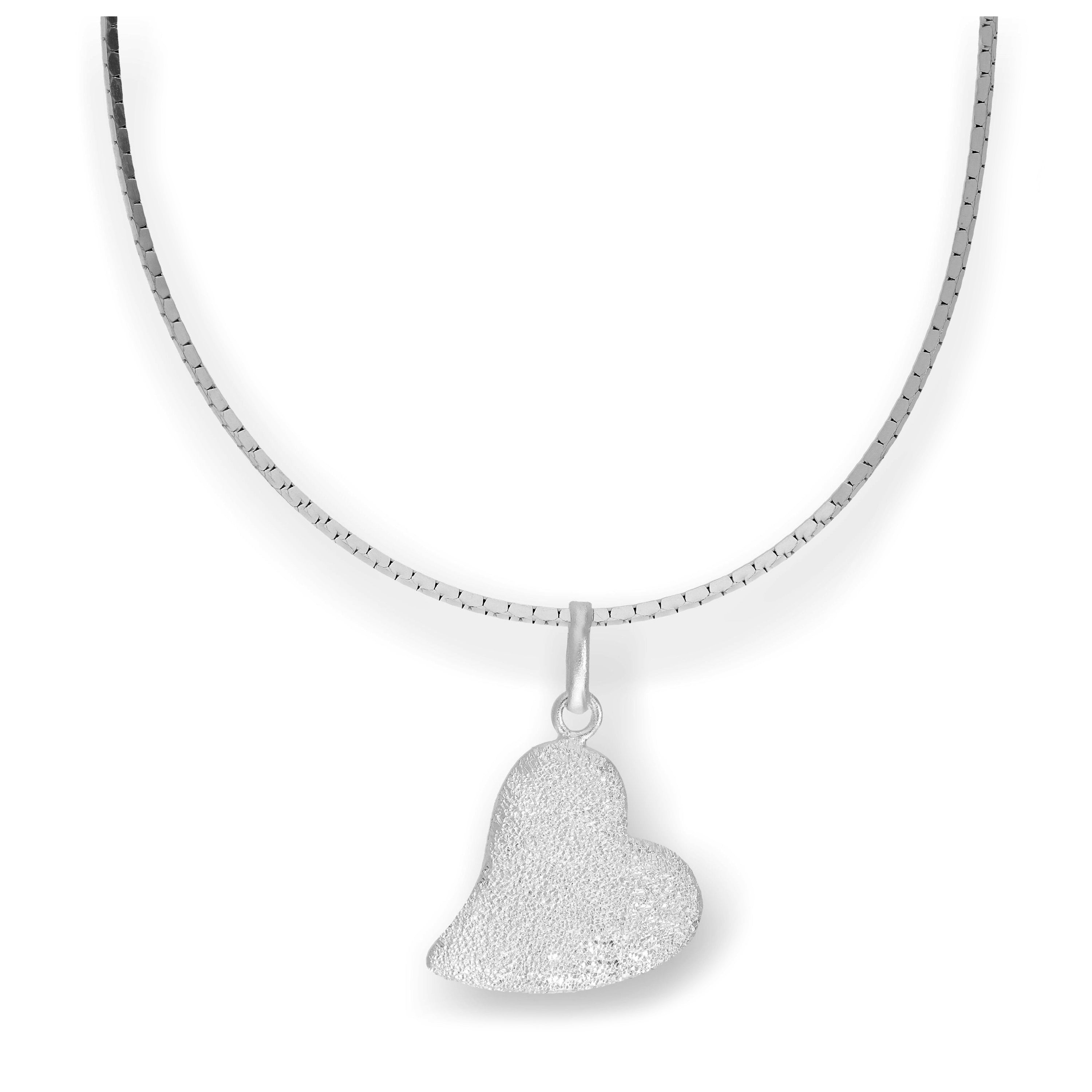 Halskette mit Anhänger aus Sterlingsilber in Herzform, mattiert, 16–22 Zoll