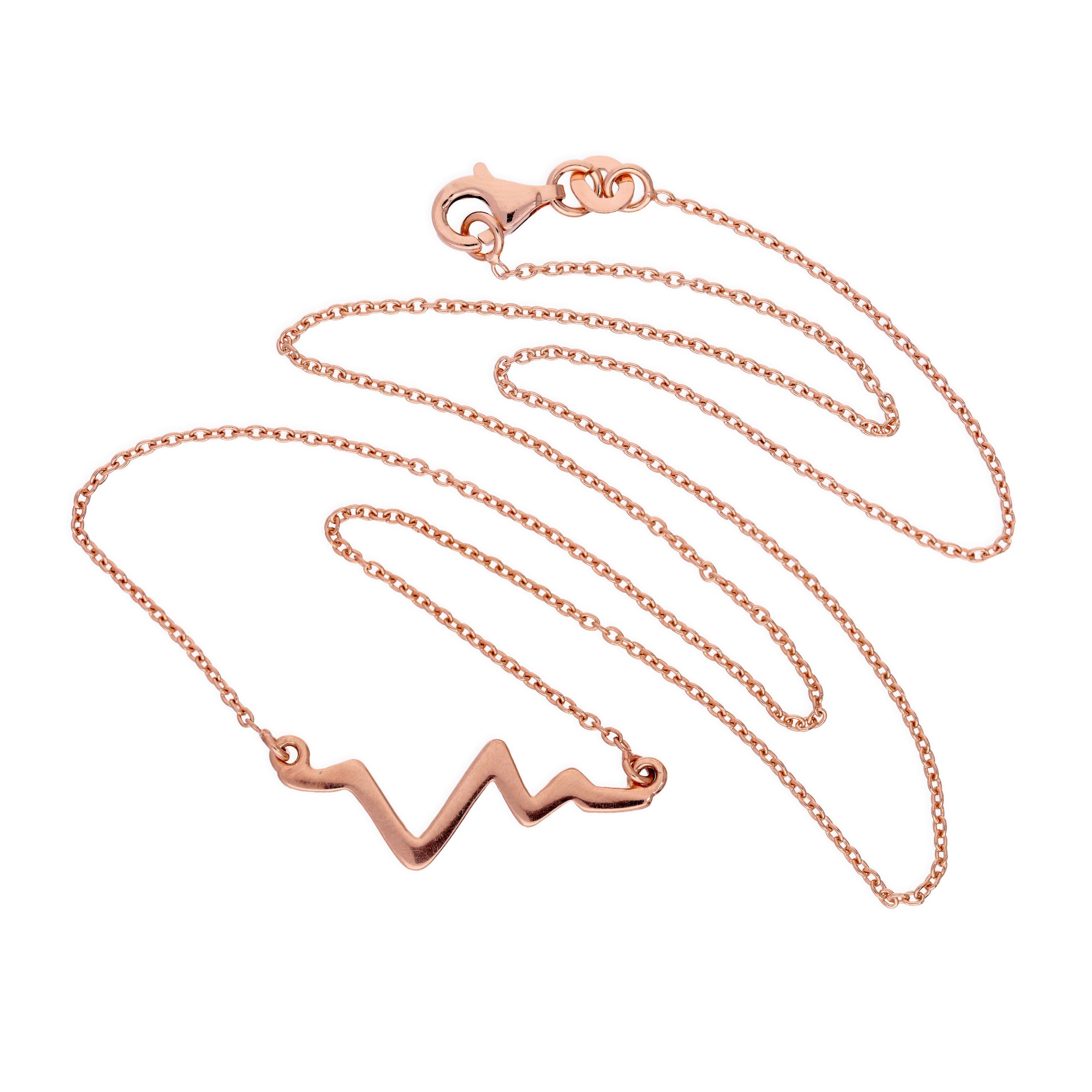 Rosévergoldet Sterlingsilber Herzschlag Anhänger an 45,5 cm Kette