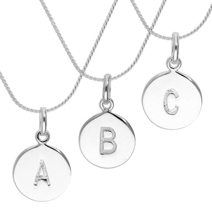 Sterling Silver Initial Letter Necklace A - Z 16 - 22 Inches Plain