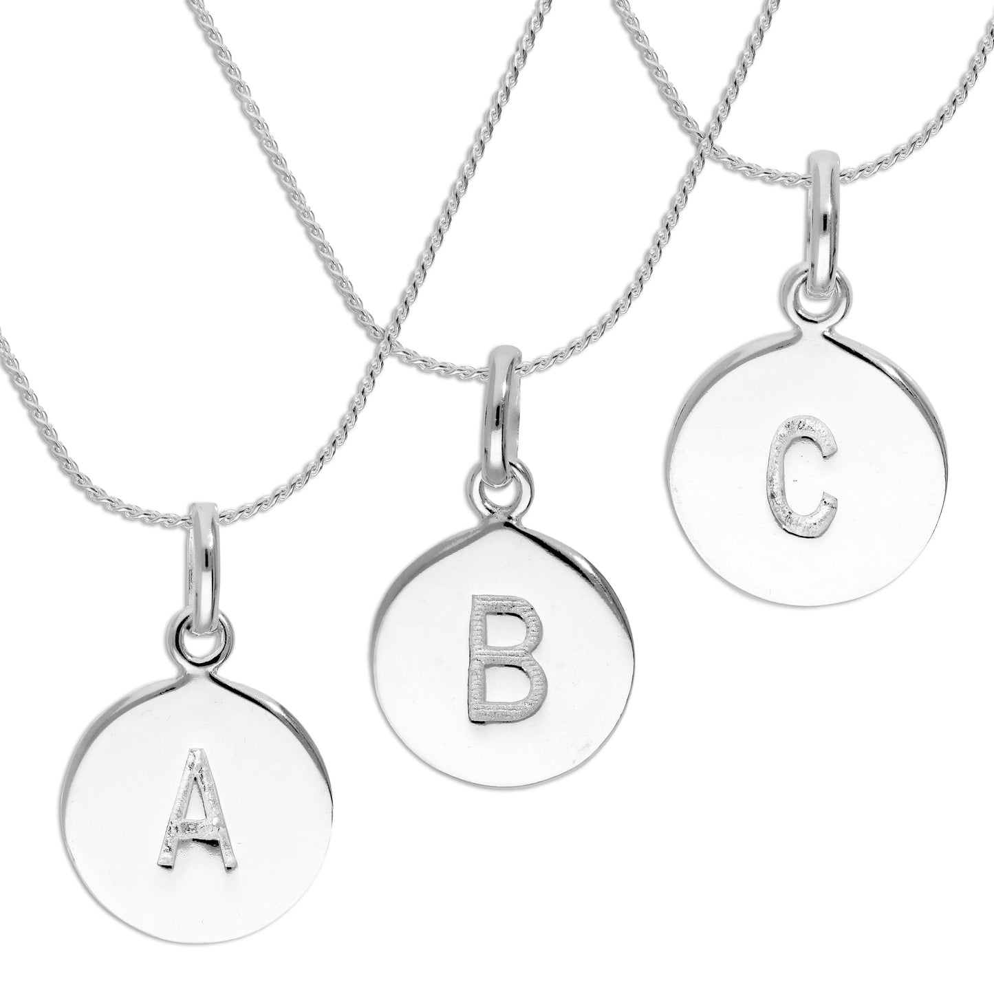 Sterling Silver Initial Letter Necklace A - Z 16 - 22 Inches Plain