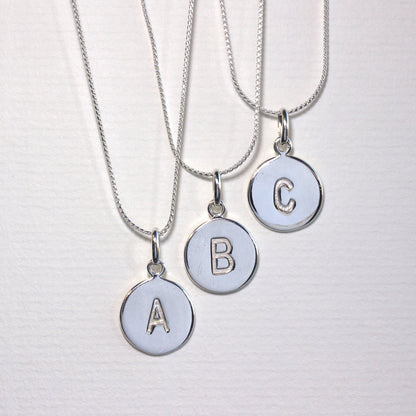 Sterling Silver Initial Letter Necklace A - Z 16 - 22 Inches Plain