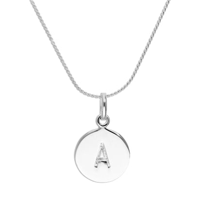 Sterling Silver Initial Letter Necklace A - Z 16 - 22 Inches Plain
