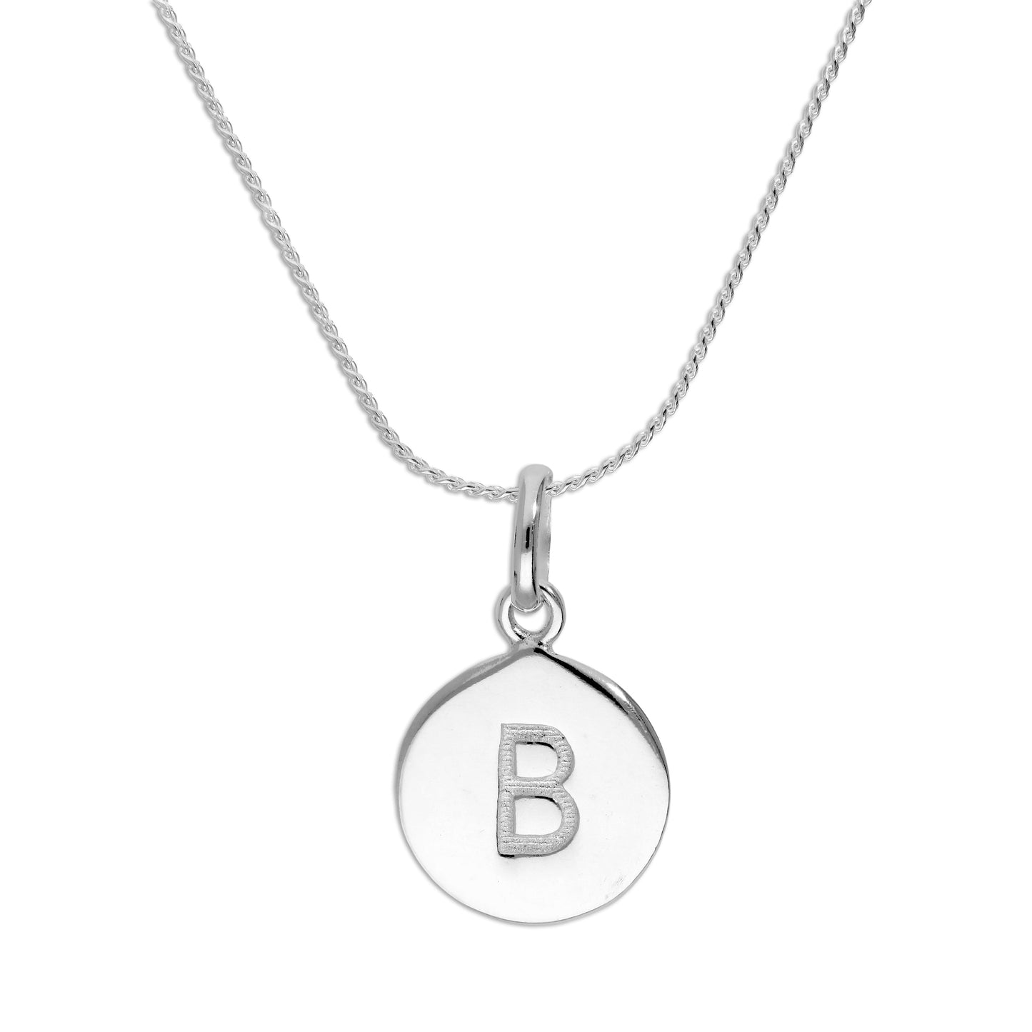 Sterling Silver Initial Letter Necklace A - Z 16 - 22 Inches Plain