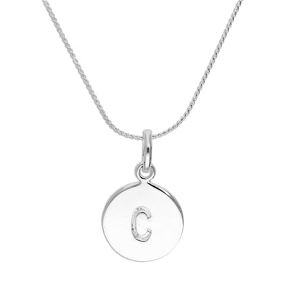 Sterling Silver Black Filled Initial Letter Necklace A - Z 16 - 22 Inches