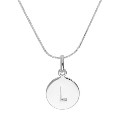Sterling Silver Initial Letter Necklace A - Z 16 - 22 Inches Plain