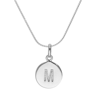 Sterling Silver Black Filled Initial Letter Necklace A - Z 16 - 22 Inches