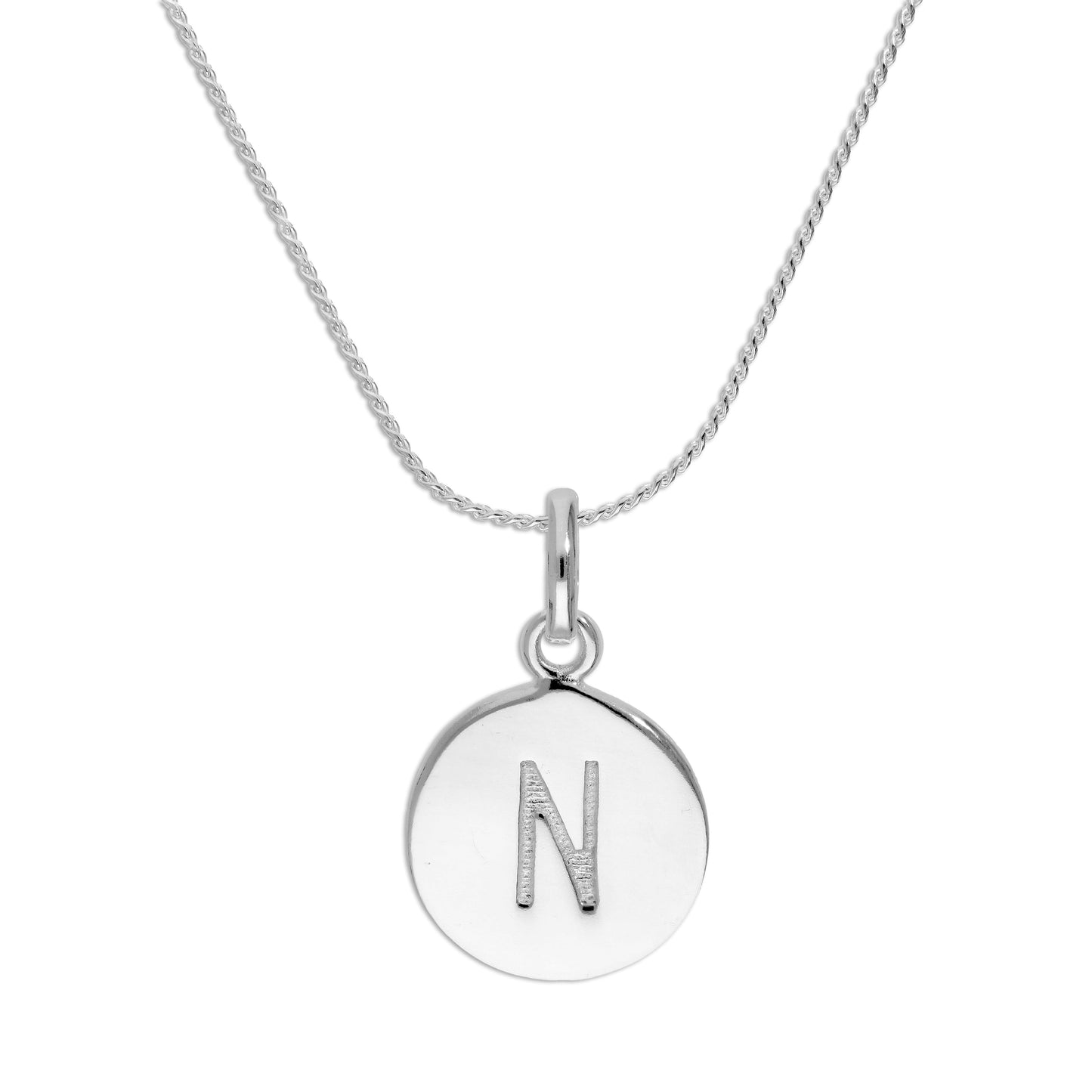 Sterling Silver Initial Letter Necklace A - Z 16 - 22 Inches Plain