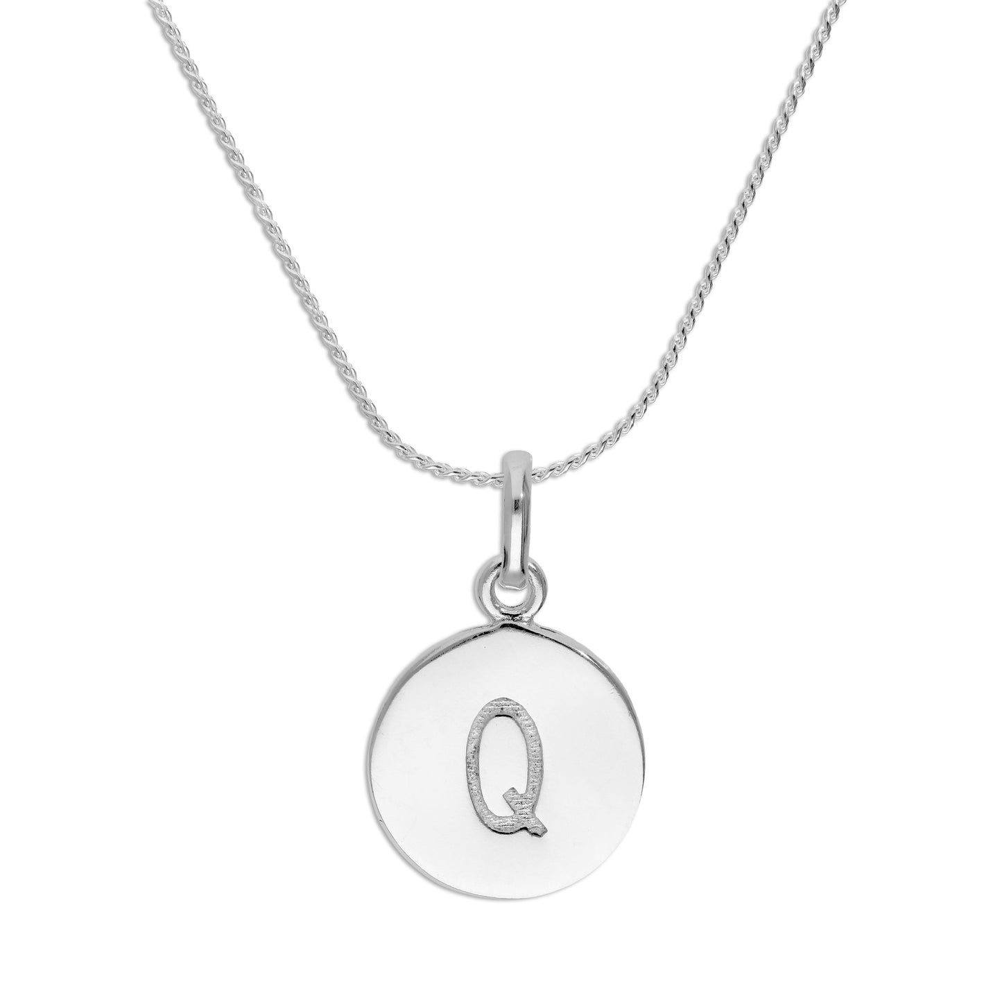 Sterling Silver Initial Letter Necklace A - Z 16 - 22 Inches Plain