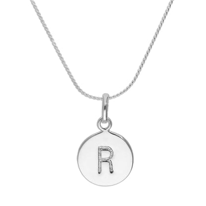 Sterling Silver Initial Letter Necklace A - Z 16 - 22 Inches Plain