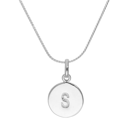 Sterling Silver Black Filled Initial Letter Necklace A - Z 16 - 22 Inches