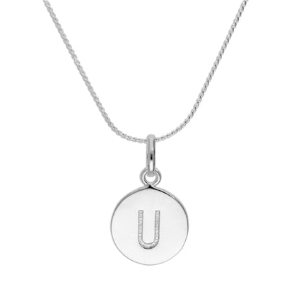 Sterling Silver Initial Letter Necklace A - Z 16 - 22 Inches Plain