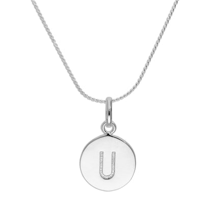 Sterling Silver Black Filled Initial Letter Necklace A - Z 16 - 22 Inches