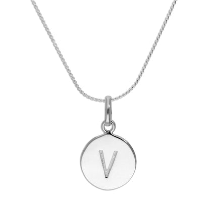Sterling Silver Black Filled Initial Letter Necklace A - Z 16 - 22 Inches