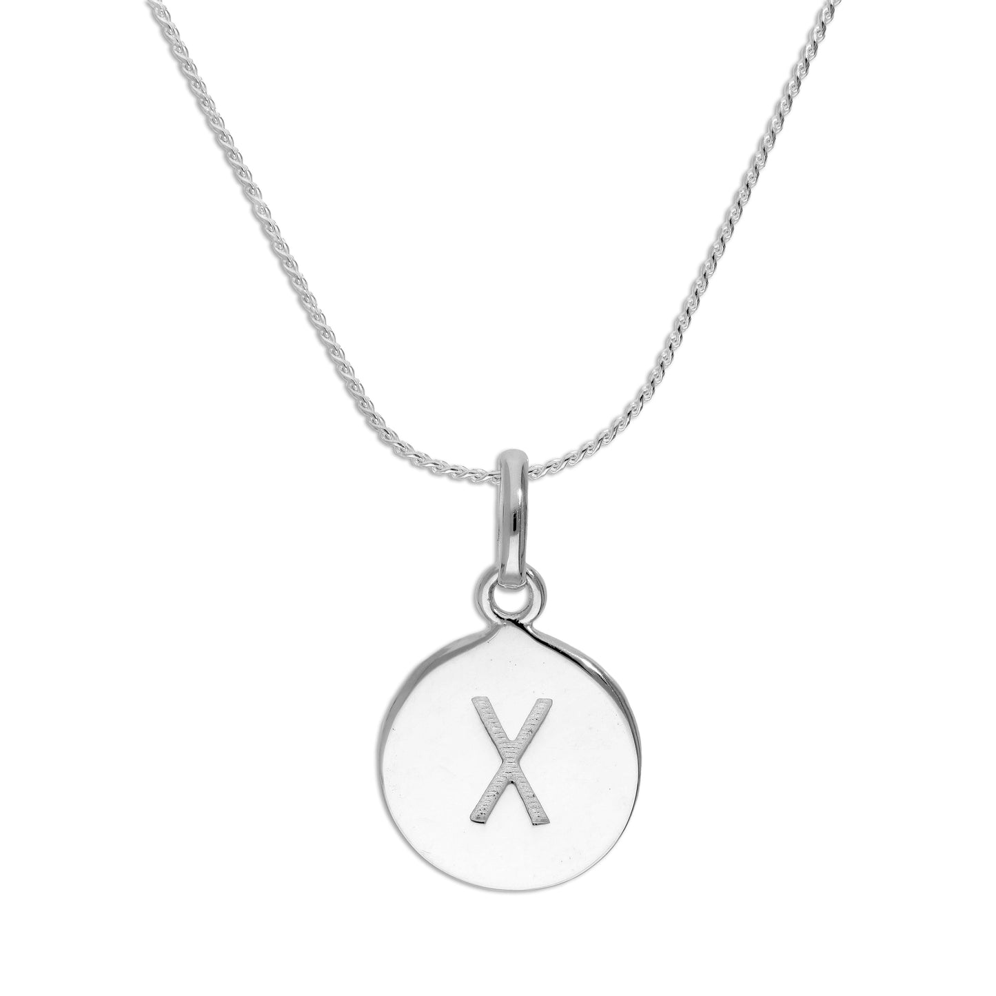 Sterling Silver Black Filled Initial Letter Necklace A - Z 16 - 22 Inches