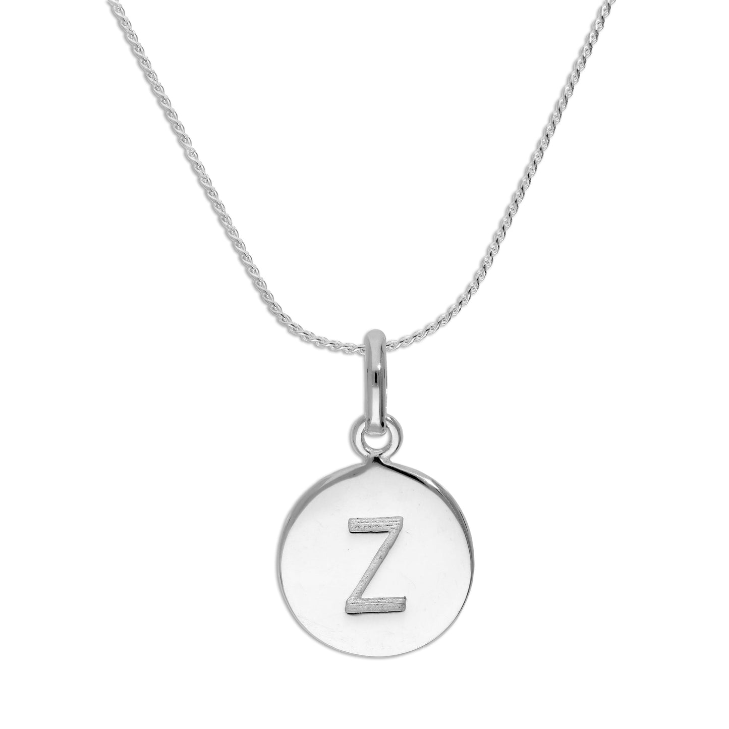 Sterling Silver Initial Letter Necklace A - Z 16 - 22 Inches Plain