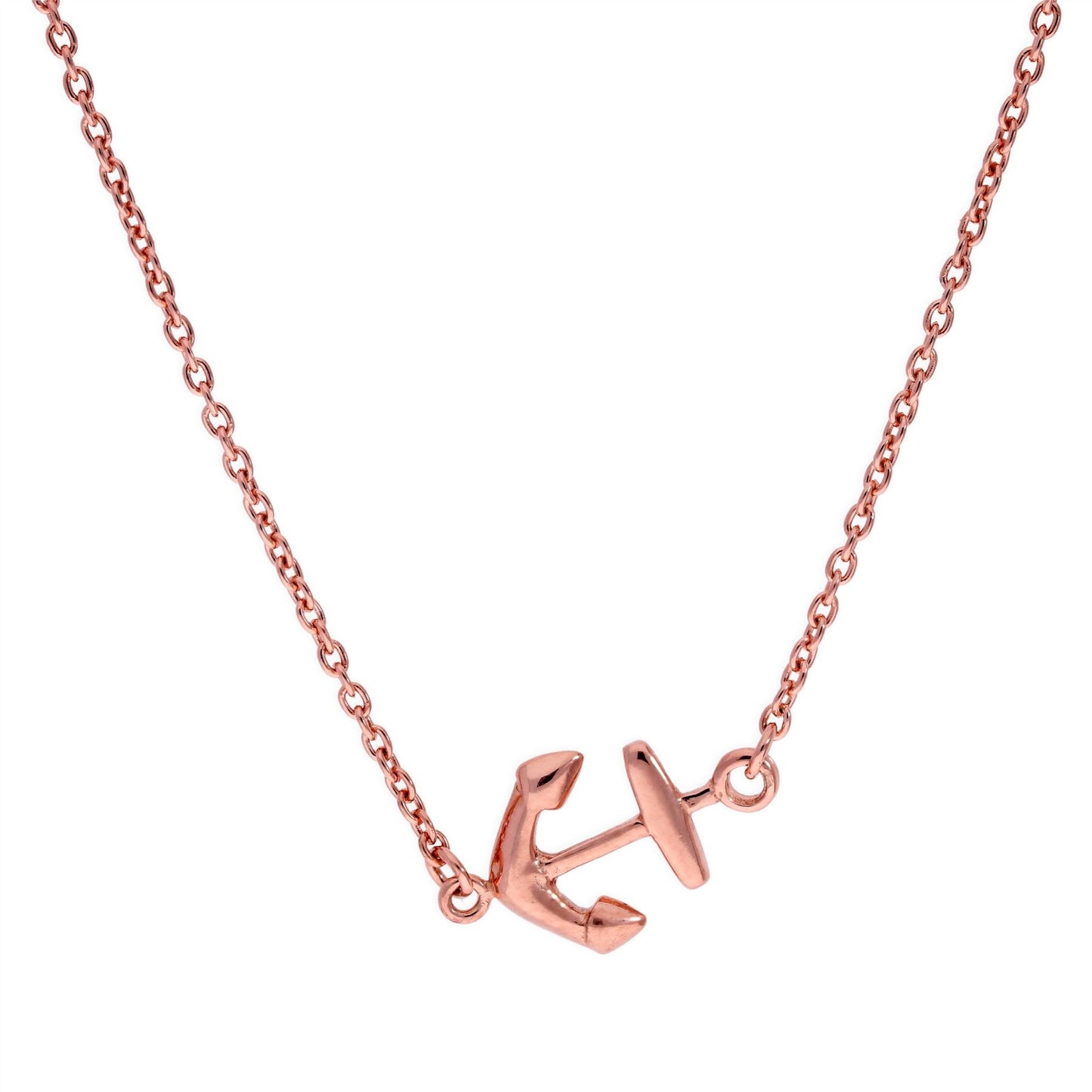 Rose Gold Plated Sterling Silver Ship's Anchor 18 Inch Necklace