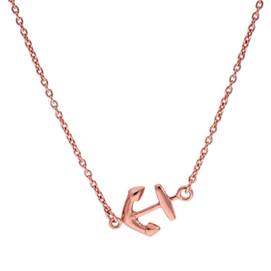 Rose Gold Plated Sterling Silver Ship's Anchor 18 Inch Necklace