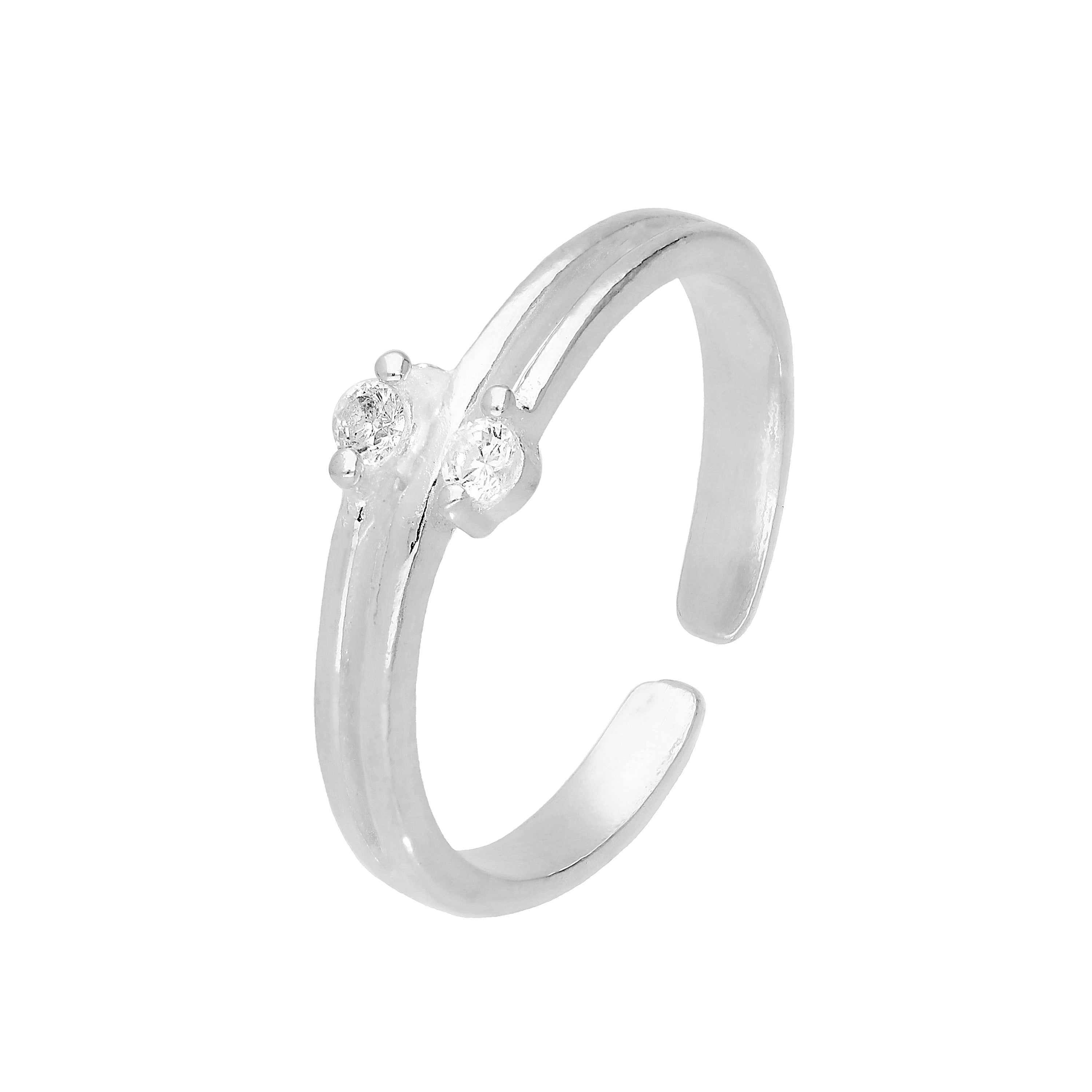 Sterlingsilber & Doppel Klar CZ Kristall Verstellbar Zehenring