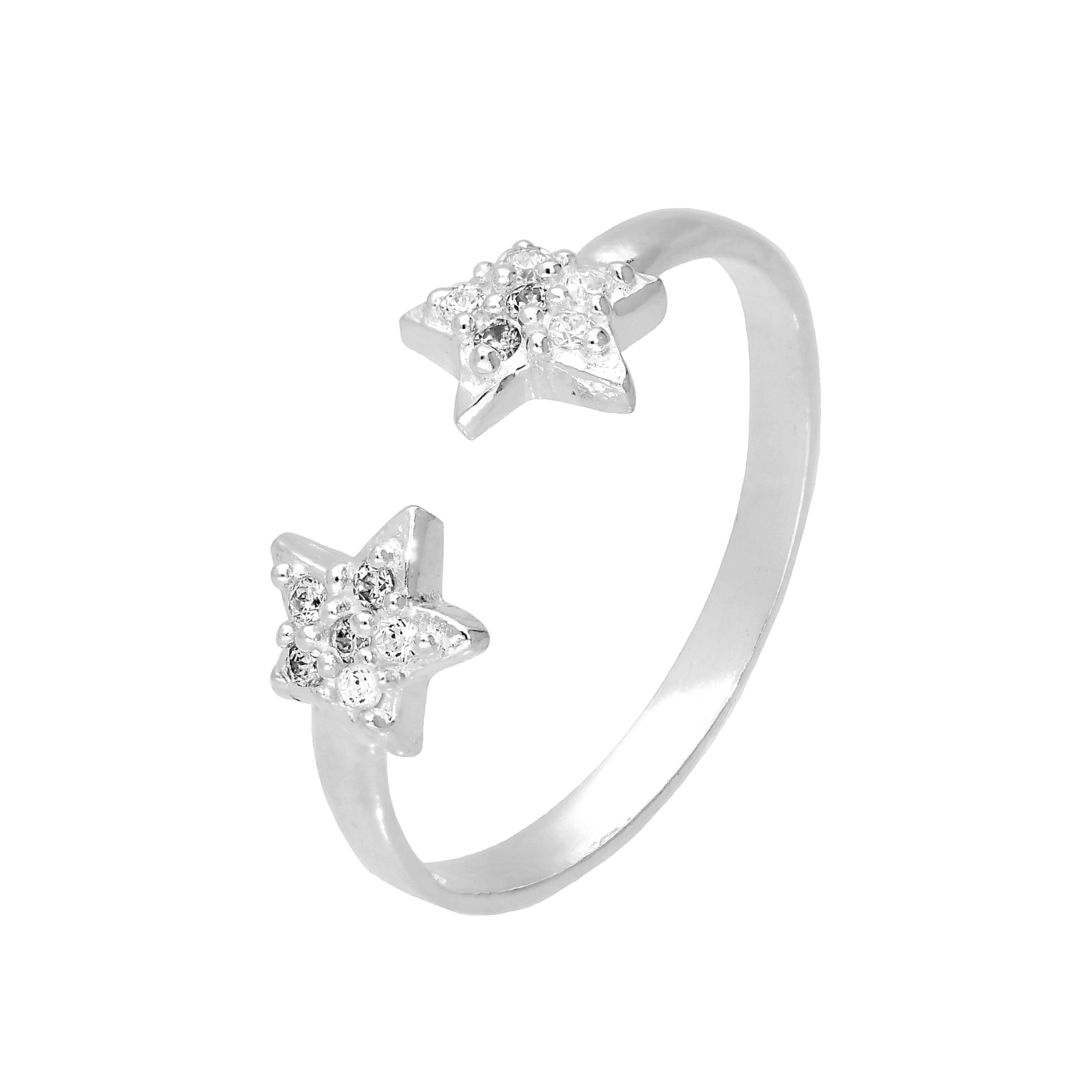 Sterlingsilber & Klar CZ Kristall Seestern Verstellbar Zehenring