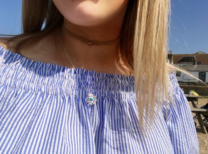 Sterlingsilber & Blau Emaille Traumfänger Halskette mit 45,5cm Kette