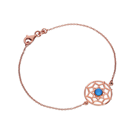 Rose Gold Plated Sterling Silver & Blue Enamel Dreamcatcher 7 Inch Bracelet