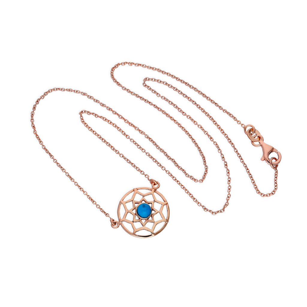 Rosévergoldet Sterlingsilber & Blau Emaille Traumfänger Halskette mit 45,5 cm Kette
