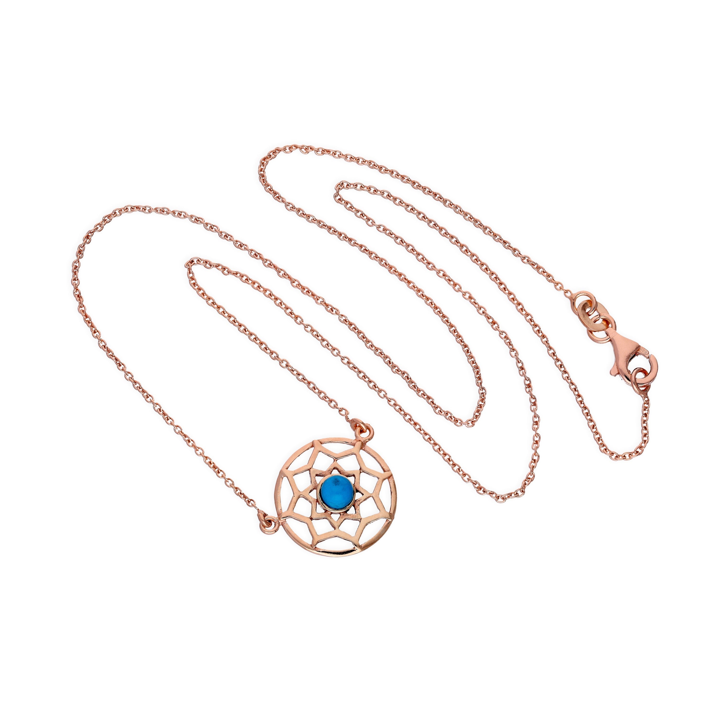 Rosévergoldet Sterlingsilber & Blau Emaille Traumfänger Halskette mit 45,5 cm Kette