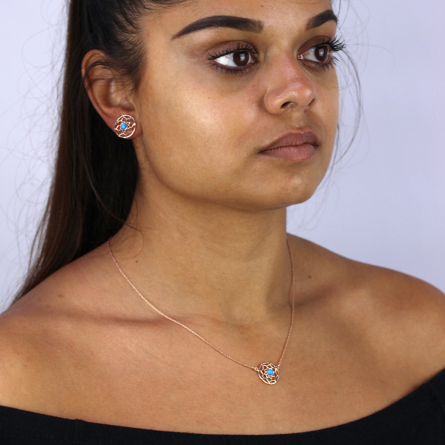 Rosévergoldet Sterlingsilber & Blau Emaille Traumfänger Halskette mit 45,5cm Kette